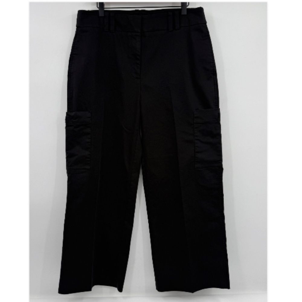 Chicos Pants Women 14R Black Straight Leg Cargo Pockets Crop Ankle Stretch